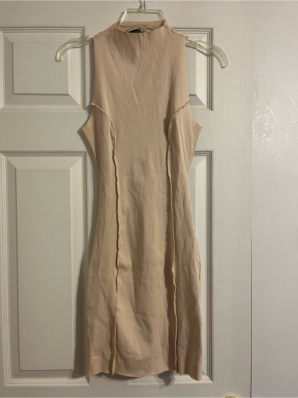JLUXLABEL Ribbed High-Neck Sleeveless Midi Dress in Beige